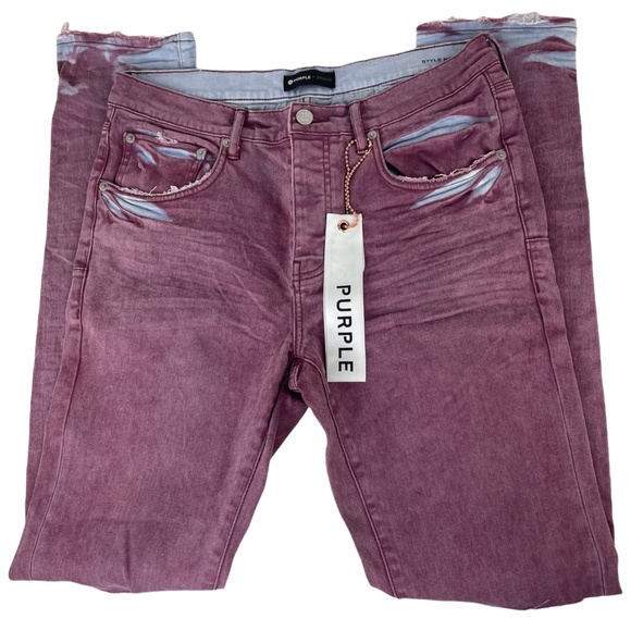 PURPLE BRAND Slim-fit Spray Effect Denim Jeans Coral NWT Sz 34 - Picture 2 of 13